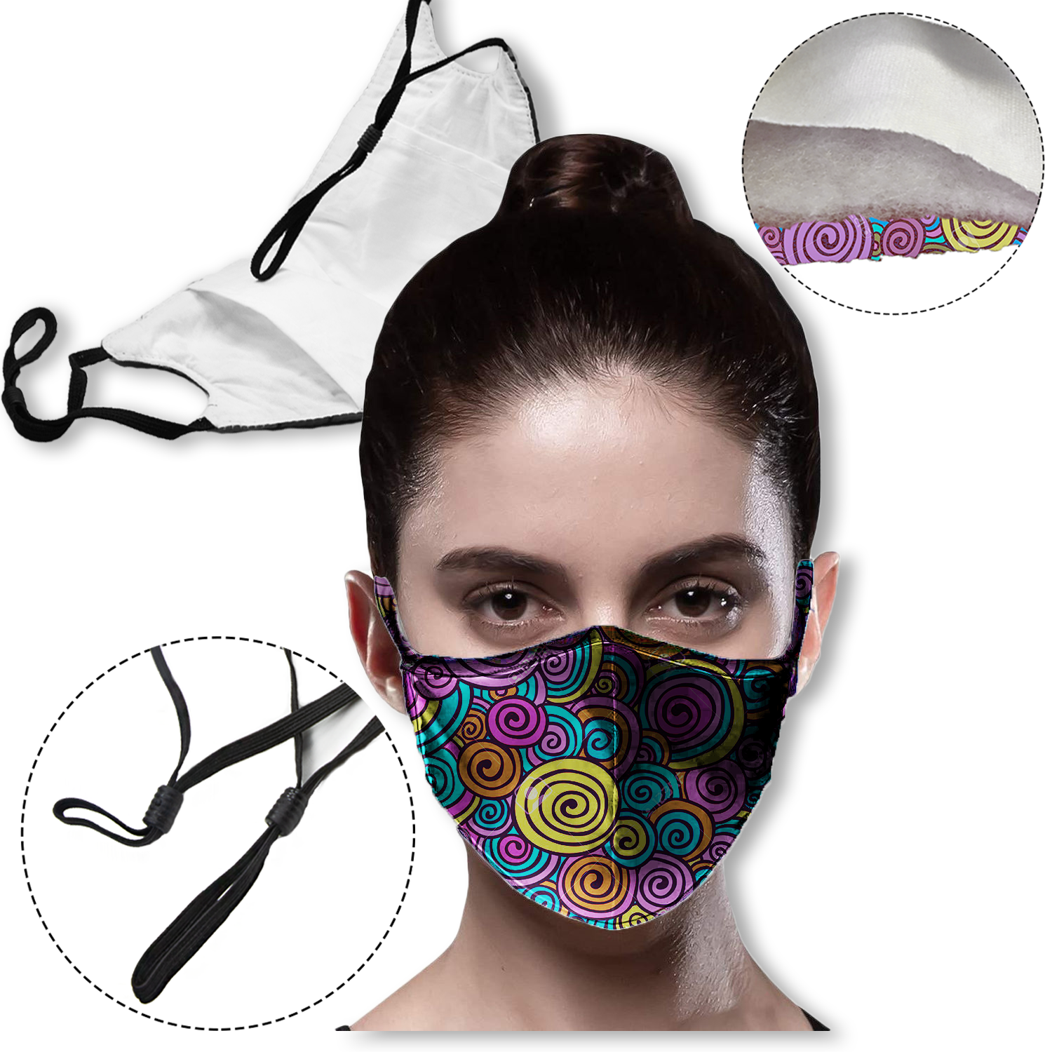 Custom Custom 3 layer Face Mask with filter pocket & adjustable loop